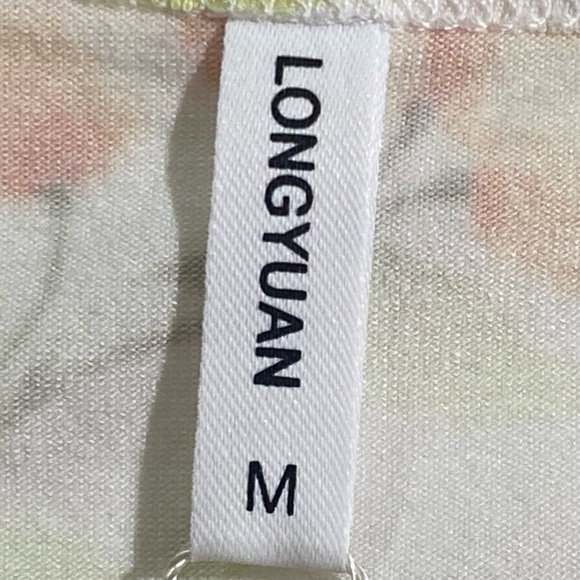 Longyuan Women's Medium White & Yellow Floral Short Sleeve Mini Dress - Picture 13 of 14